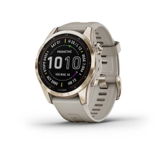 Умные часы Garmin Fenix 7S Sapphire Solar,кремово-золотой с светло-песочным силиконовым ремешком